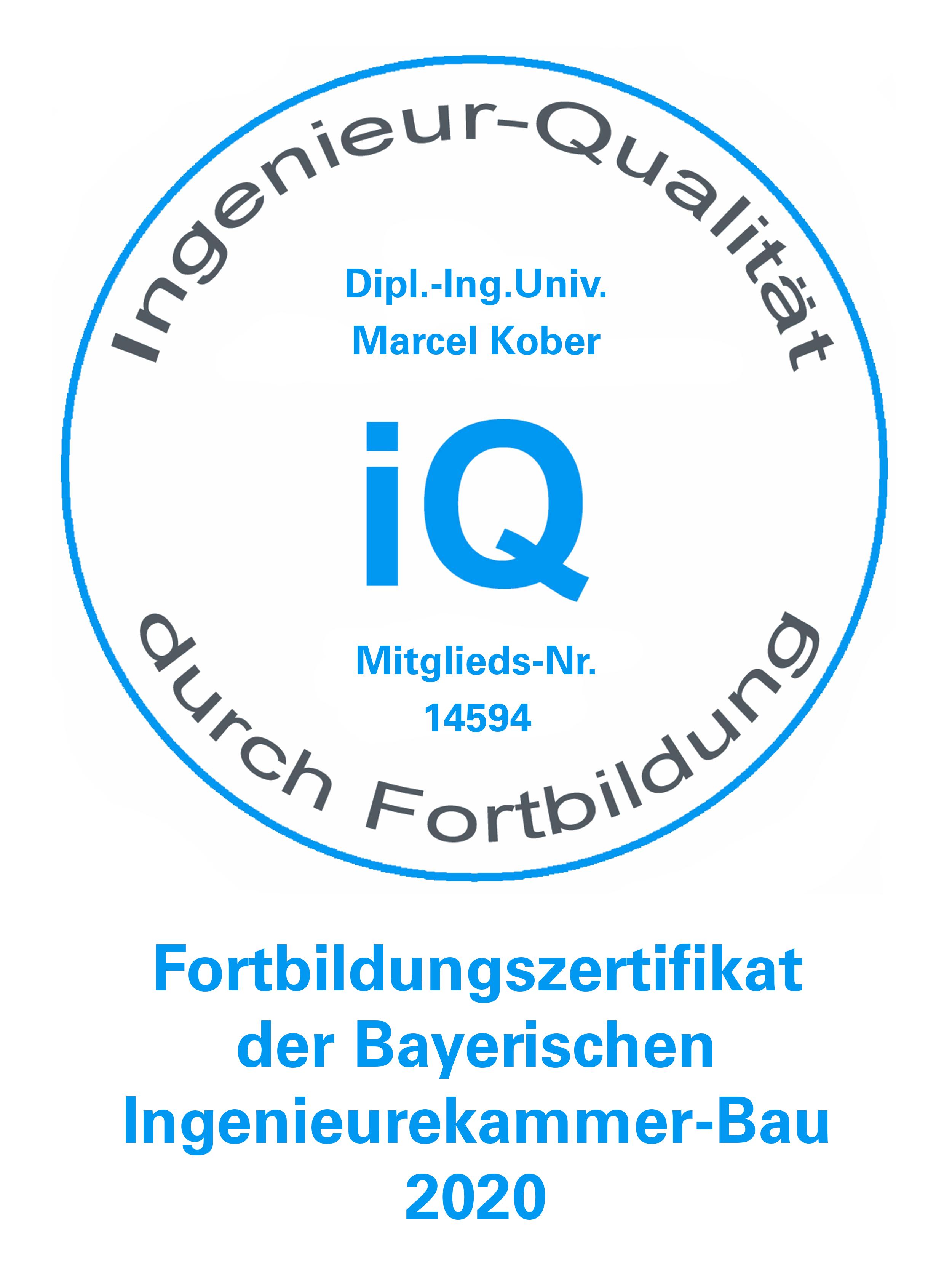 Fortbildungszertifikat der Bayerischen Ingenieurekammer-Bau 2019 Fortbildungszertifikat der Bayerischen Ingenieurekammer-Bau 2020